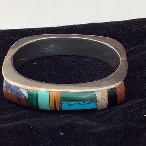 Vintage Sterling Inlaid Bangle Bracelet